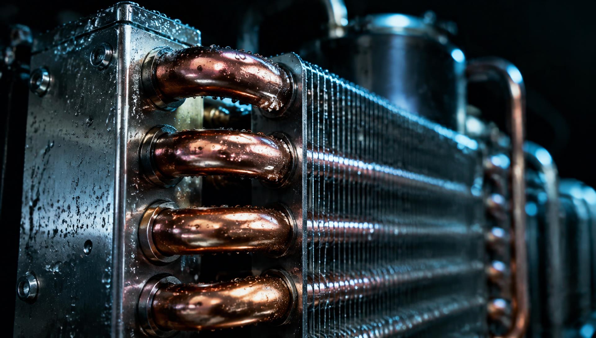 Copper and steel heat exchanger coil inside a refrigeration unit
